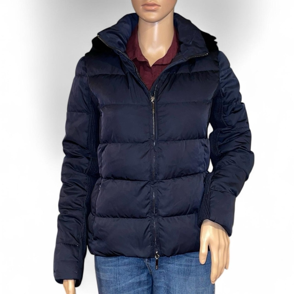 NWOT! Giorgio Armani 90/10 Feather Down Puffer Jacket Hooded Navy Blue Women’s 8